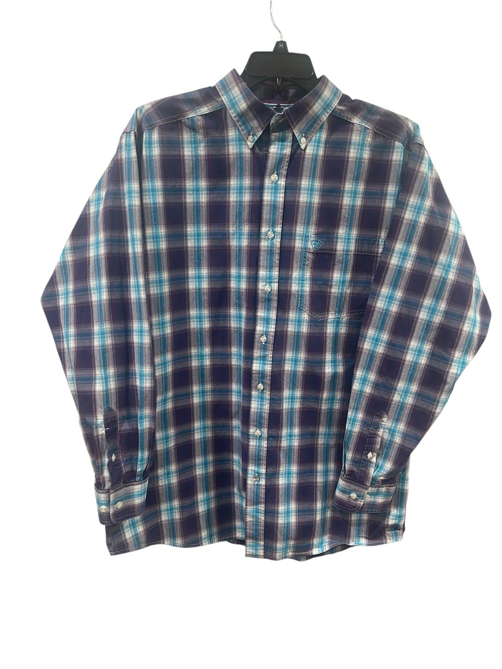 Ariat Men's Teal and Blue Plaid Button-Down Shirt